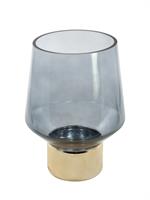 VASO VETRO DIAM.18X25 H. GRIGIO CON BASE ORO