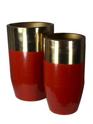 CACHE POT METALLO ROSSO E ORO DIAM.26X45 H.