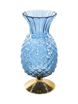 VASO VETRO ANANAS DIAM.14X32 H. BLU E ORO