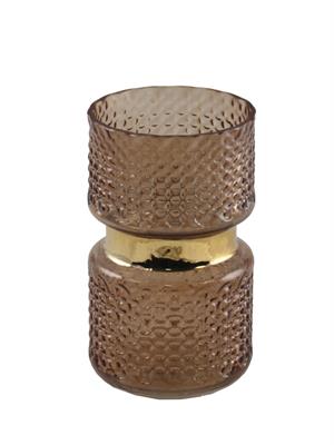 VASO VETRO DIAM.12X20 H. MARRONE CON FASCIA ORO