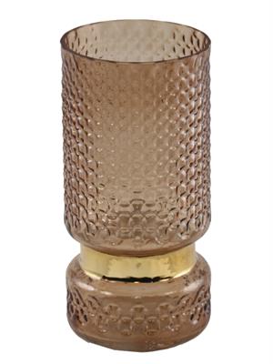 VASO VETRO DIAM.12X25 H. MARRONE CON FASCIA ORO