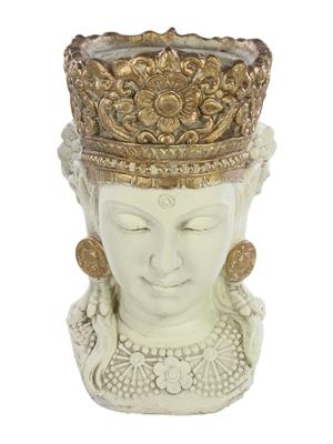 BUDDHA BIANCO ORO PORTAVASO CM.28X28X49 H. IN MAGNESIA