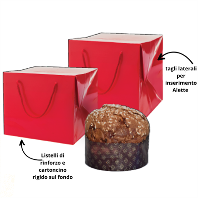 SHOPPER PORTAPANETTONE  BAG LUSSO 24,5X24,5X30 ROSSO LUCIDA