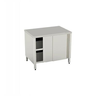 TAVOLO INOX ARMADIO 180X100X85H. PORTE SCORR. SU 2 LATI